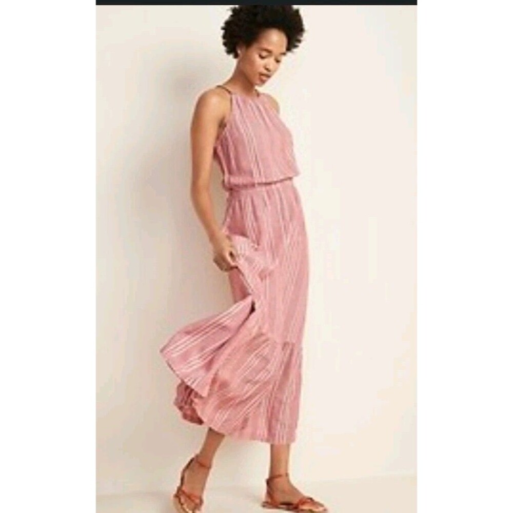 Old Navy Waist-Defined Braided-Strap Dobby Stripe Maxi Sundress Beach Boho Sz XL